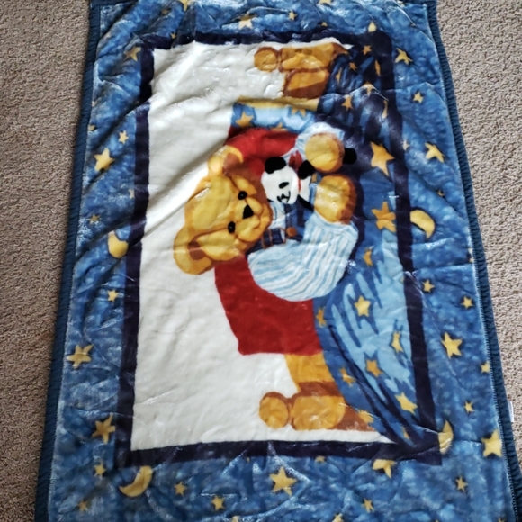 blue jean teddy bear blanket